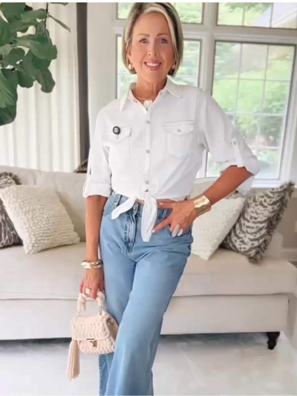 Western Style Tie-Front Snap up Shirt